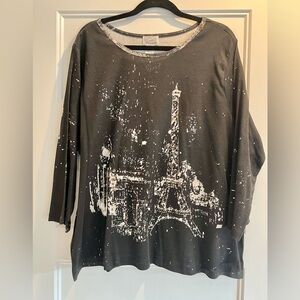 G Unit Fashions Black Paris Eiffel Tower Graphic Top Long Sleeve Abstract 2X